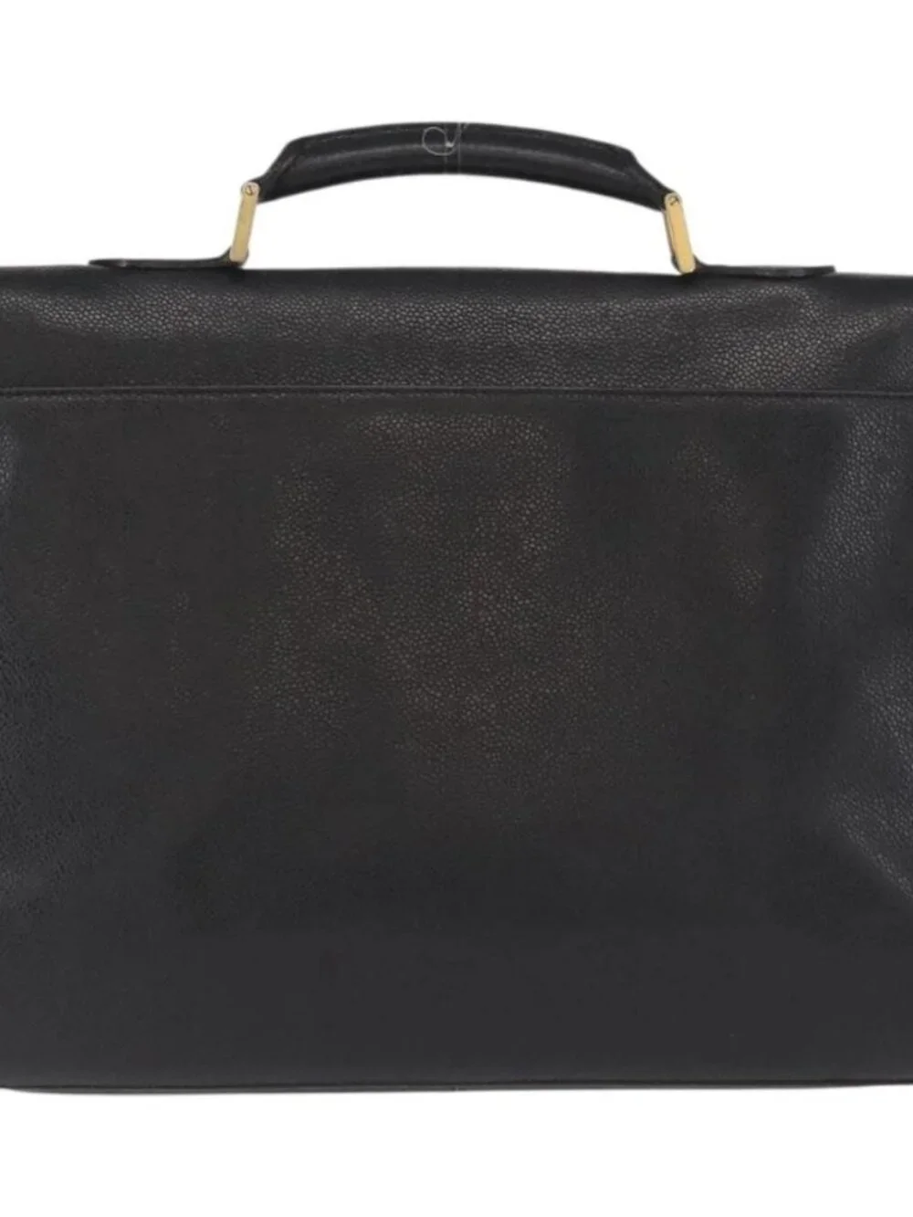 CHANEL Business Bag Grained Calf Skin Black Gold CC Auth 164528